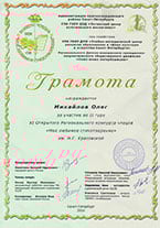 Грамота. Михайлов Олег. конкурс чтецов «Мое любимое стихотворение»